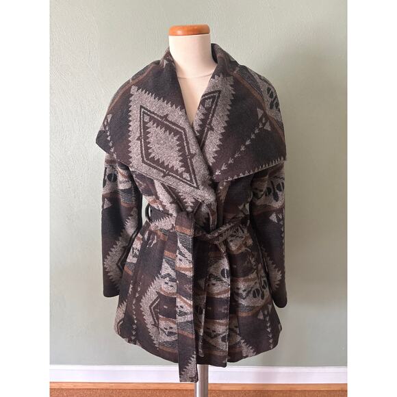Coldwater Creek Women's Size Small Aztec Southwestern Fleece Belted Coat Jacket - Picture 13 of 14